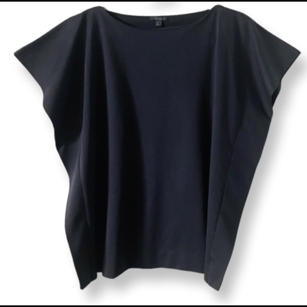 COS Black Split Sleeve Boxy Fit Lagenlook Top Oversized Small